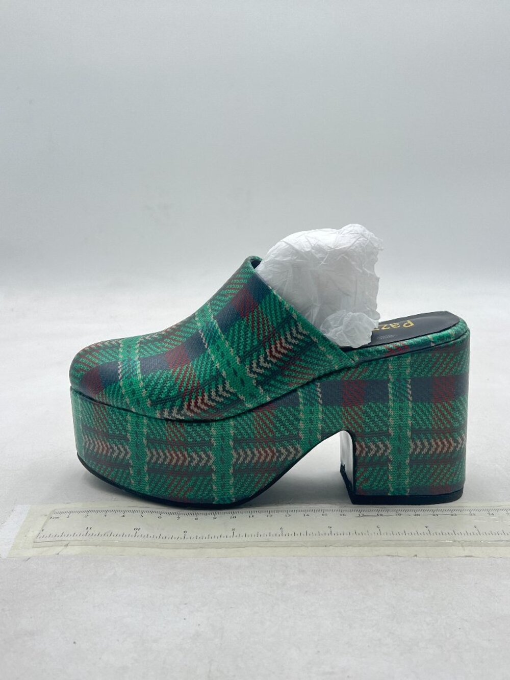 Green Plaid Platform Clog Mule